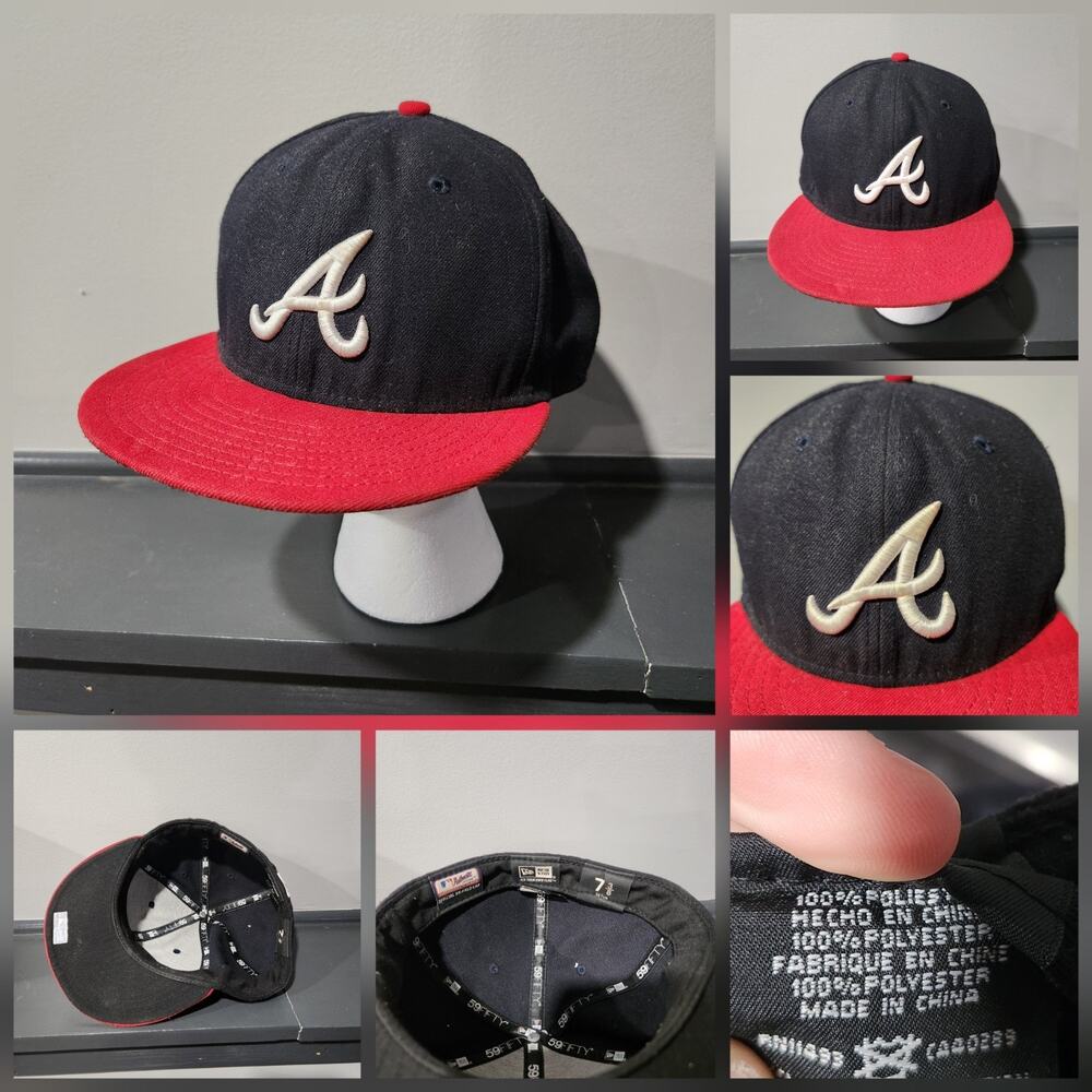 Atlanta Braves New Era 59Fifty Mens‎ Size 7 3/8 MLB Baseball Hat Cap Black Red